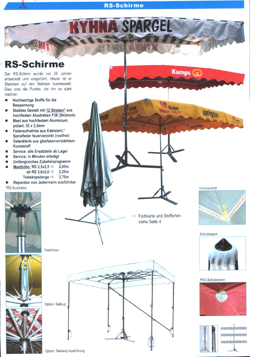 LAMBERT - Marktschirme  RS - SCHIRME  von 2,5 x 2,5m bis 3,0 x 4,0m  und  Einmaster - Zweimaster - Dreimaster STECKSYSTEME von 2,5 x 2,5m bis 12,0 x 5,0m