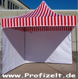 Express-Profi Pavillon - Faltzelt 3,0 x 3,0m in Rot-Weiss gestreift (Blockstreifen) mit 2 Einplanungen 3,0 x 2,0m in High-Tech Polyester (Stoff 230g/qm) Farbe Weiss